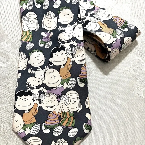 Vintage Snoopy/Peanuts Characters Print 1968 Cervantes Silk Tie Blue Grey/Purple